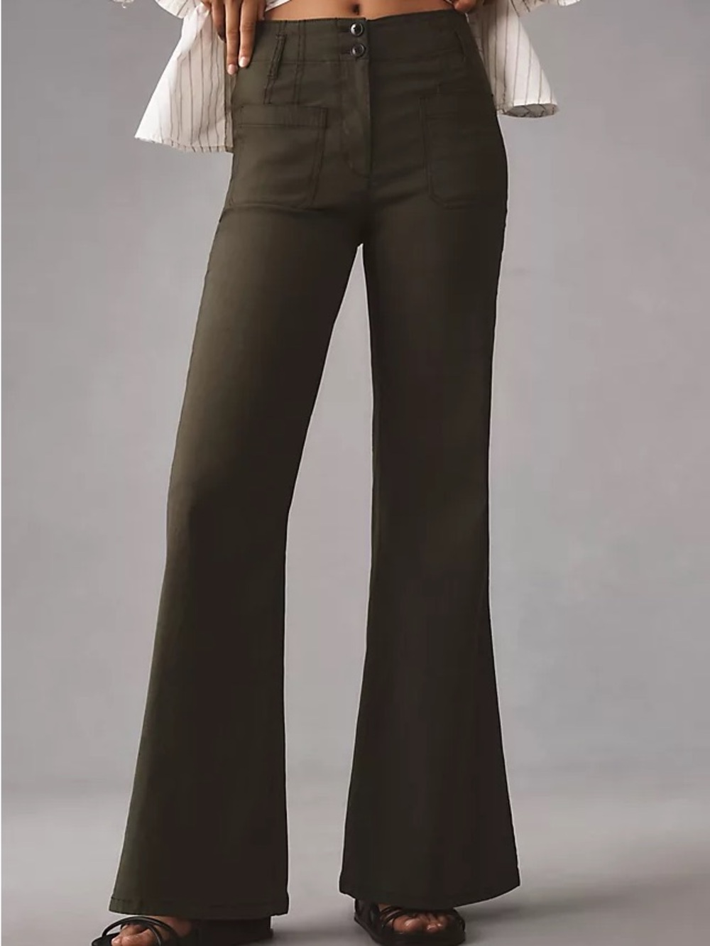 Anthropologie Maeve The Junie High-Rise Flare Pants Magic Fabric Green 29